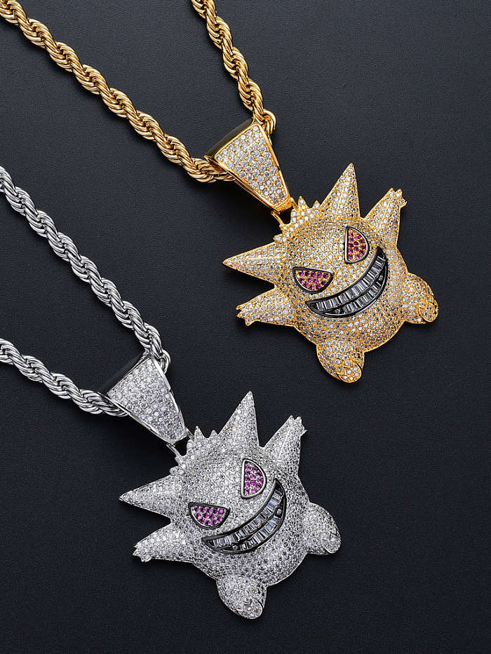 Brass Cubic Zirconia Geng Ghost Hip Hop Necklace