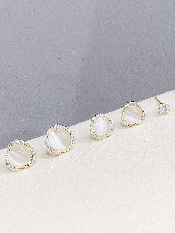 Brass Cats Eye Flower Dainty Stud Earring