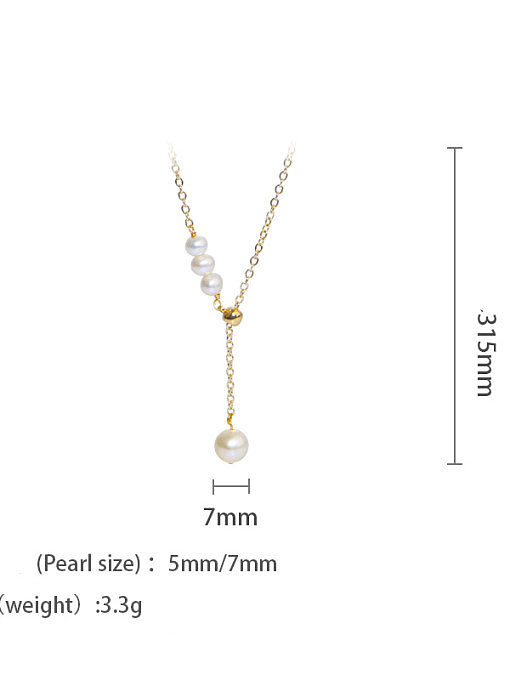 Brass Freshwater Pearl Tassel Vintage Lariat Necklace