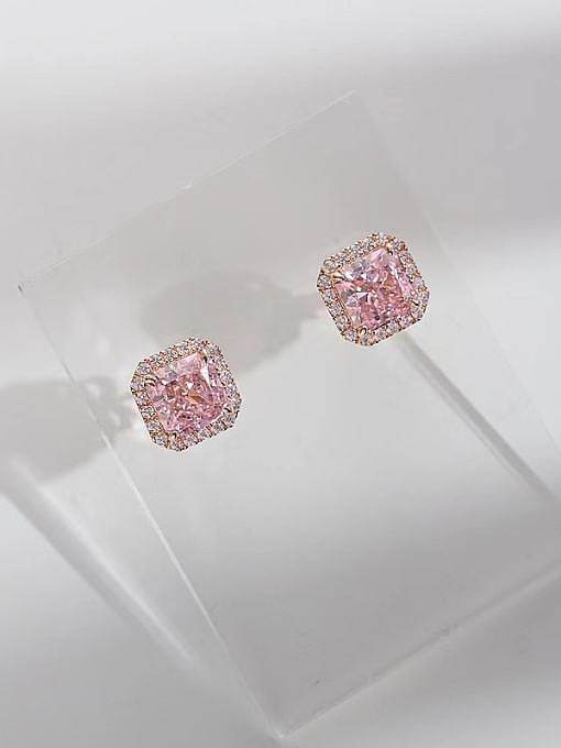 Brass Cubic Zirconia Pink Geometric Dainty Stud Earring