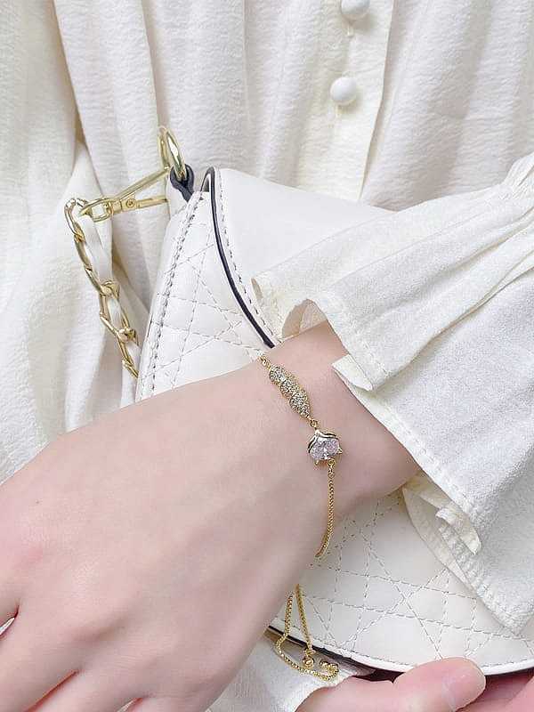 Brass Cubic Zirconia Fox Dainty Adjustable Bracelet