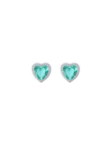 Brass Cubic Zirconia Green Heart Dainty Stud Earring
