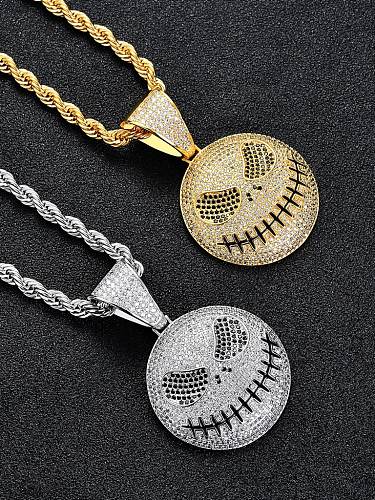 Hip-Hop-Halskette aus Messing mit Zirkonia und rundem Totenkopf