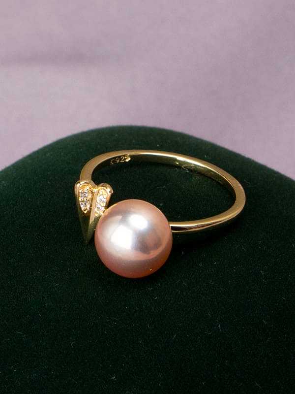 Brass Freshwater Pearl Heart Vintage Band Ring