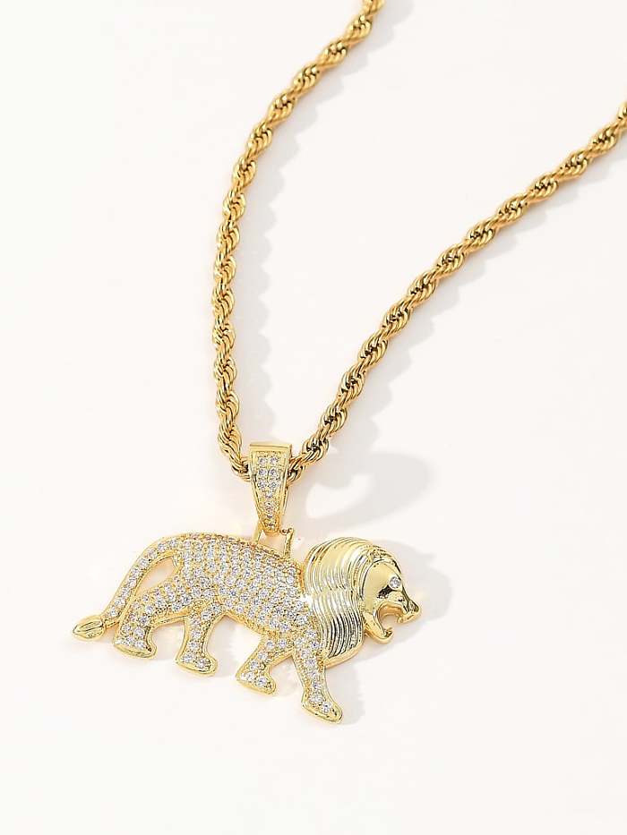 Brass Cubic Zirconia Lion Hip Hop Necklace