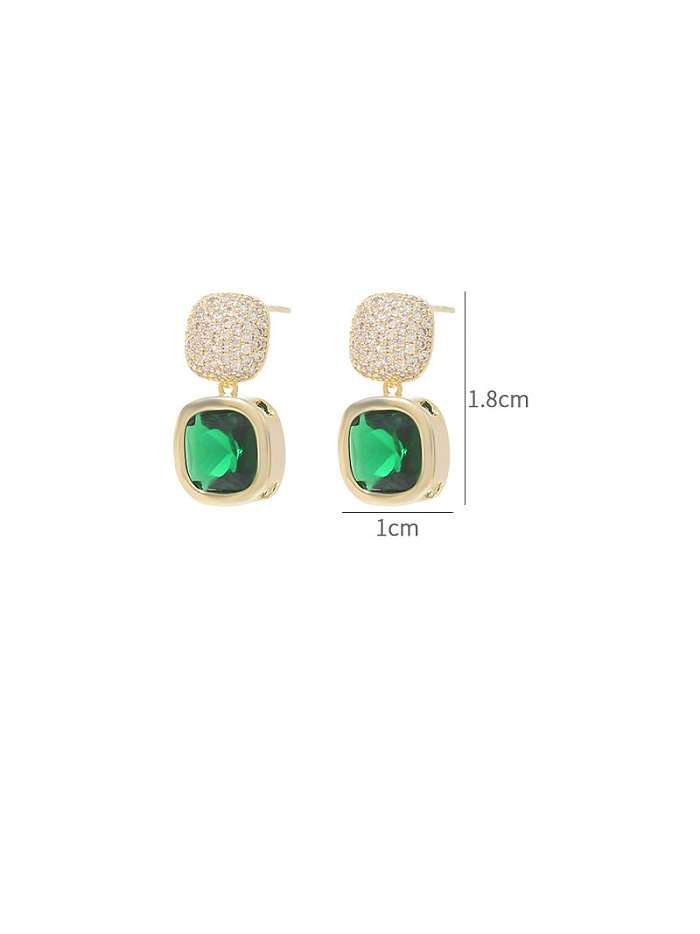 Brass Cubic Zirconia Green Geometric Vintage Stud Earring