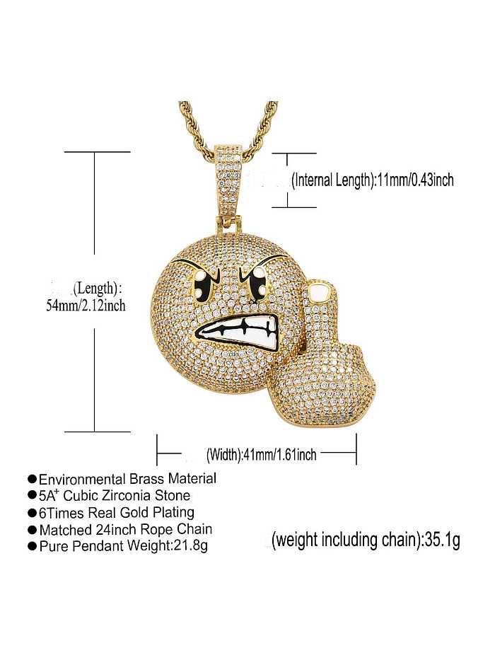 Brass Cubic Zirconia angry expression Hip Hop Necklace