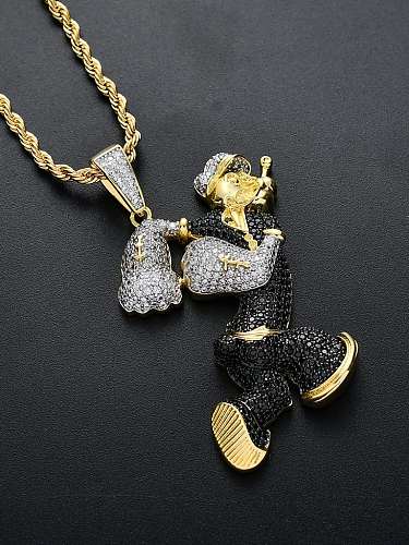 Brass Cubic Zirconia Popeye Hip Hop Necklace