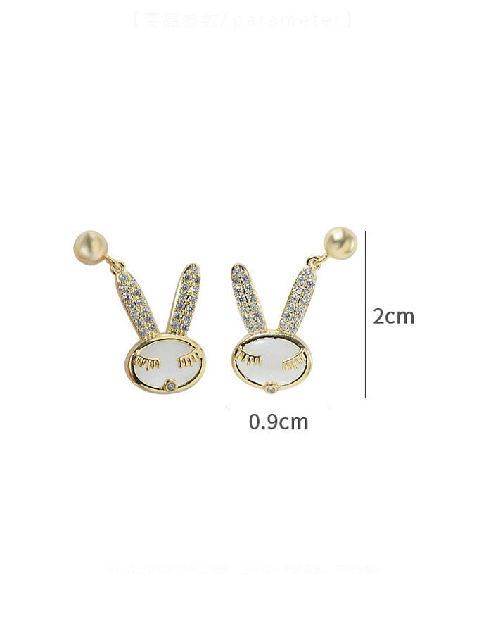 Brass Cubic Zirconia Rabbit Dainty Earring