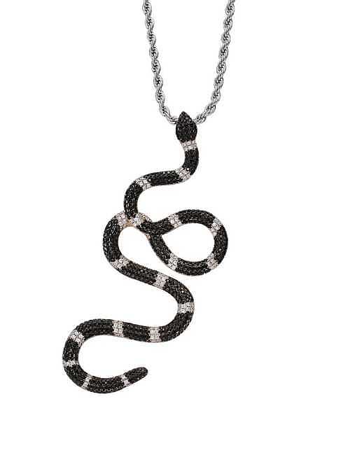 Brass Cubic Zirconia Snake Hip Hop Necklace
