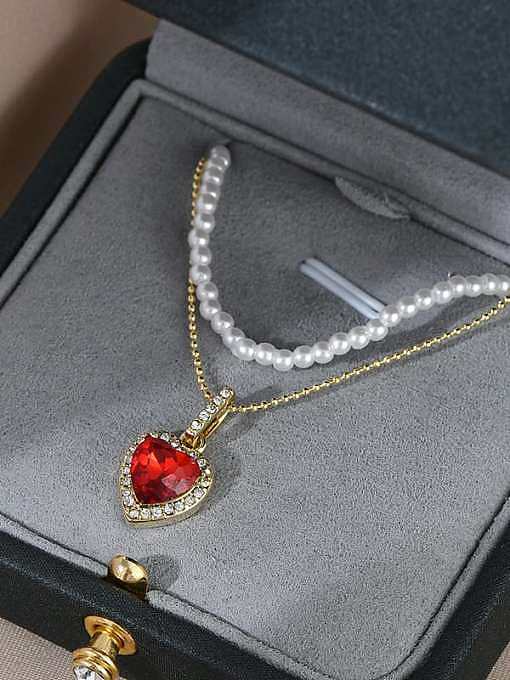 Vintage-Halskette mit rotem Herz und kubischem Zirkonia aus Messing