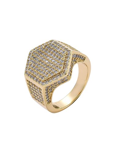 Brass Cubic Zirconia Geometric Hip Hop Band Ring