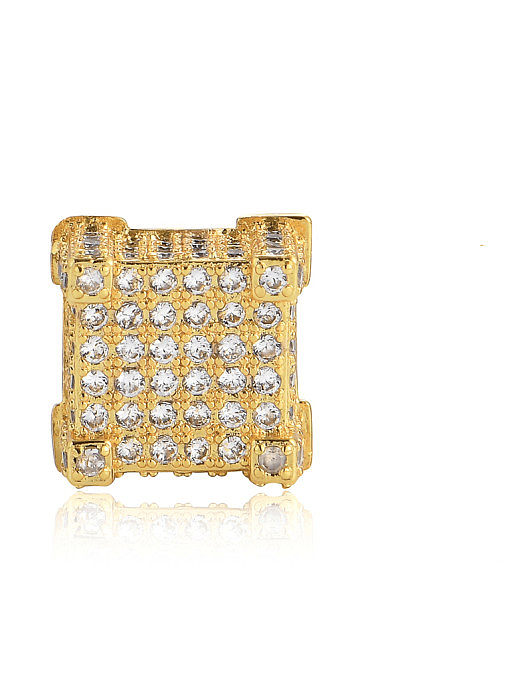 Brass Cubic Zirconia Square Dainty Stud Earring