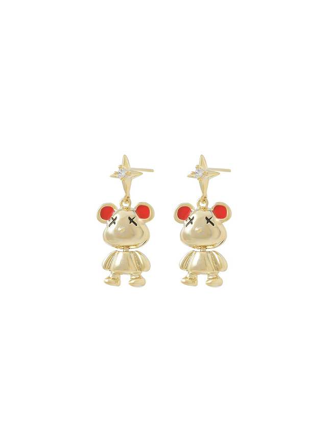 Brass Enamel Bear Cute Drop Earring
