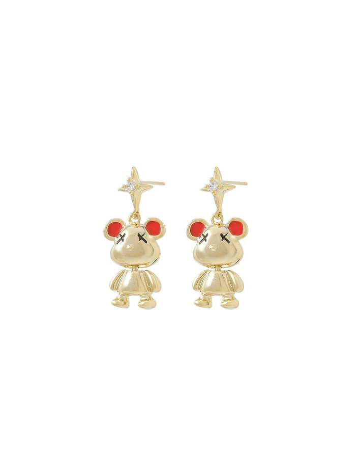 Brass Enamel Bear Cute Drop Earring