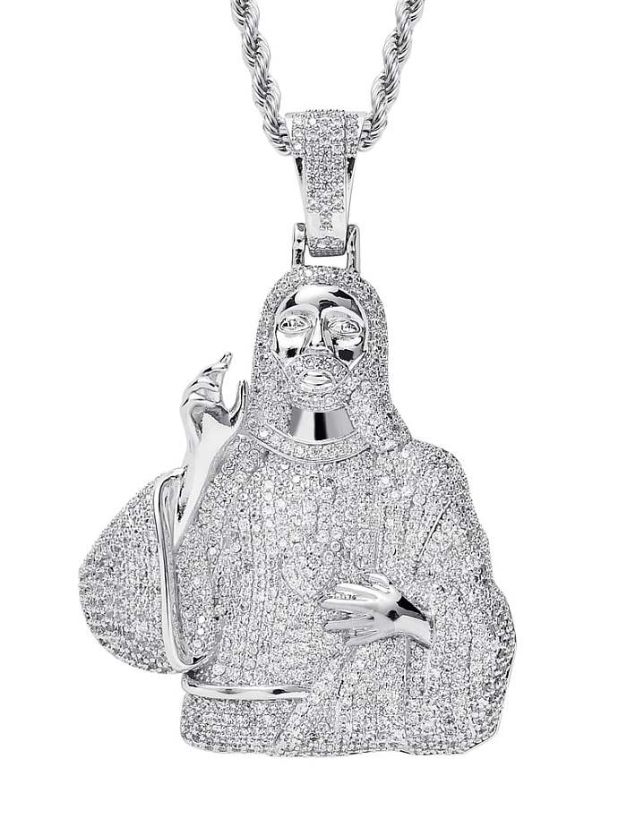 Brass Cubic Zirconia Religious Hip Hop Necklace