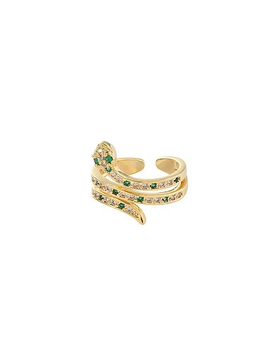 Brass Cubic Zirconia Snake Dainty Band Ring