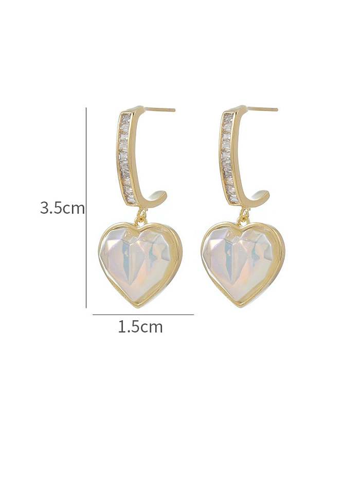 Brass Cubic Zirconia Heart Dainty Drop Earring