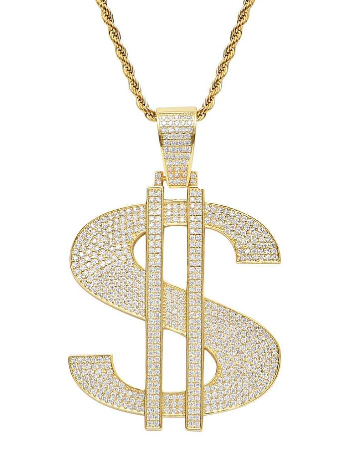 Brass Cubic Zirconia large dollar Hip Hop Necklace