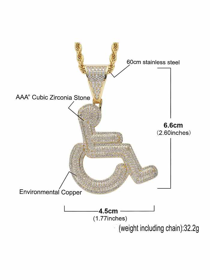 Brass Cubic Zirconia Wheelchair disabled Hip Hop Necklace