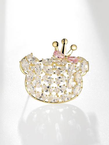 Broche mignonne d'ours de zircon cubique en laiton