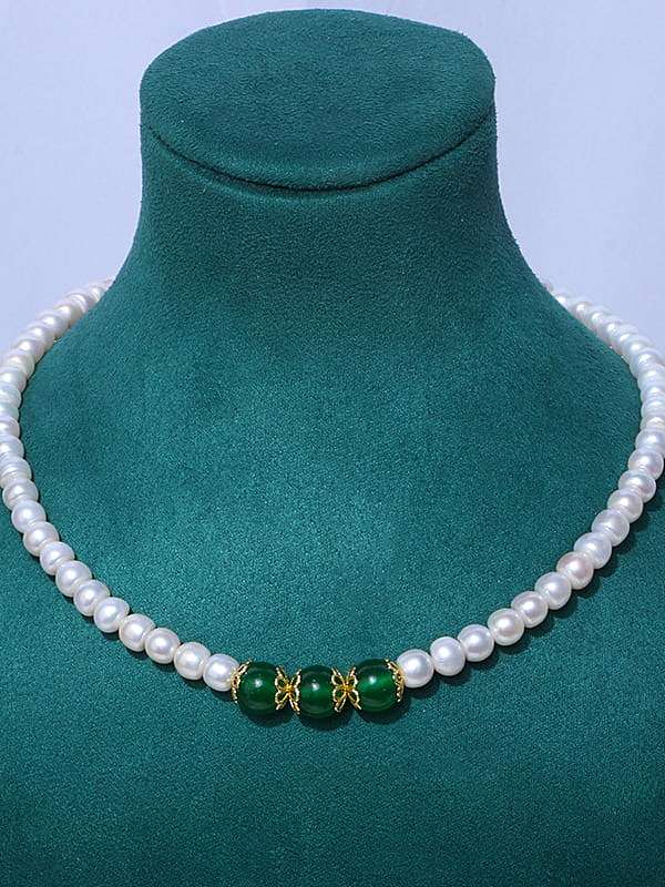 Brass Freshwater Pearl Round Vintage Beaded Necklace