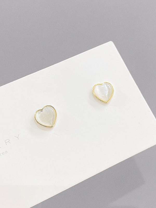 Brass Cubic Zirconia Heart Minimalist Stud Earring