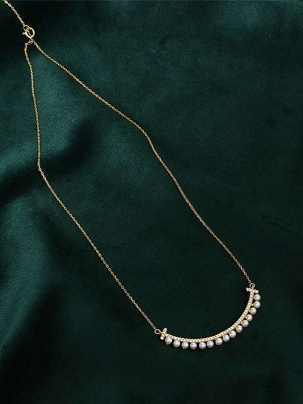 925 Sterling Silver Freshwater Pearl Geometric Minimalist Necklace