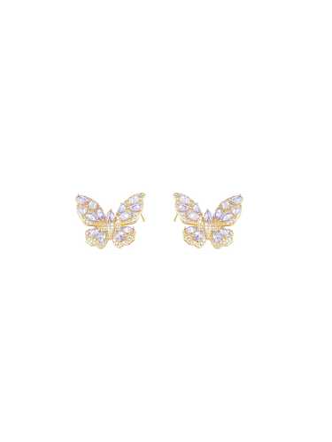 Aretes delicados de mariposa con zirconia cúbica de latón