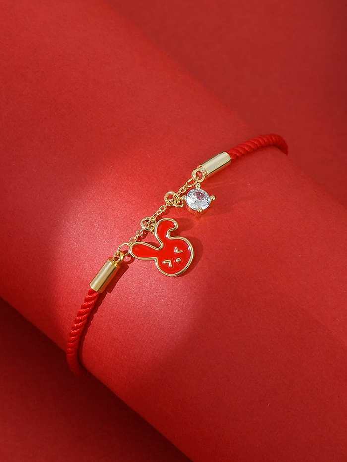 Brass Cubic Zirconia Enamel Rabbit Cute Handmade Weave Bracelet