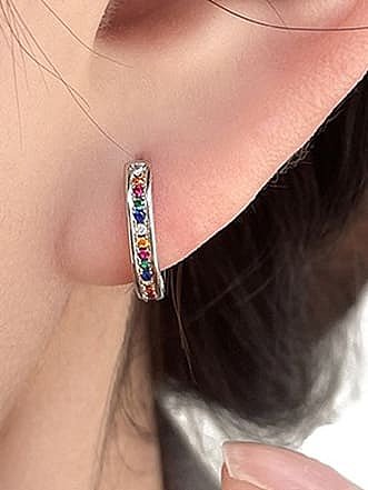 Brass Cubic Zirconia Geometric Minimalist Huggie Earring