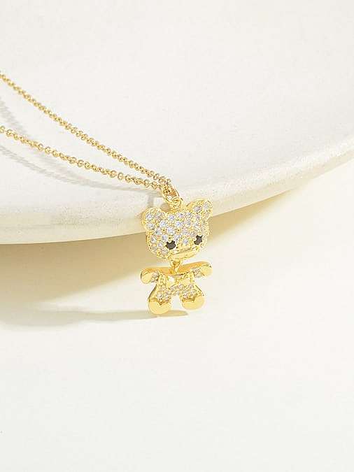 Brass Cubic Zirconia Bear Dainty Necklace