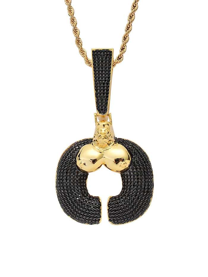 Collar Hip Hop de gorila negro con circonita cúbica de latón