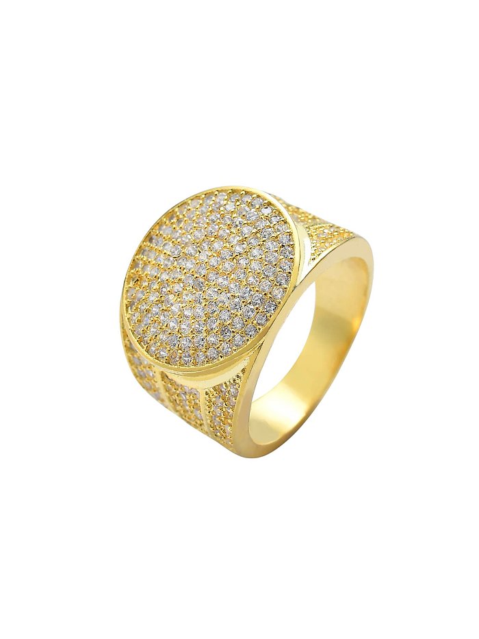 Brass Cubic Zirconia Geometric Hip Hop Band Ring