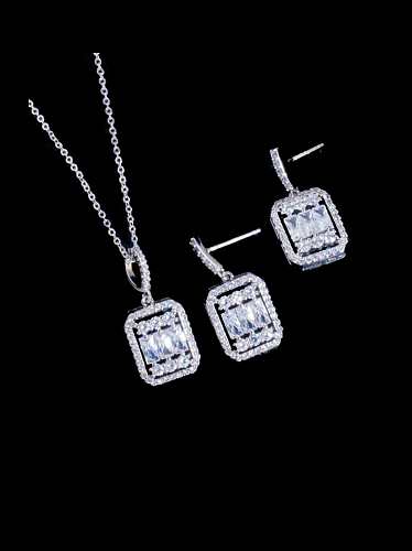 Brass Cubic Zirconia Luxury Geometric Earring and Necklace Set