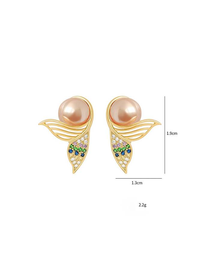 Brass Imitation Pearl Leaf Dainty Stud Earring