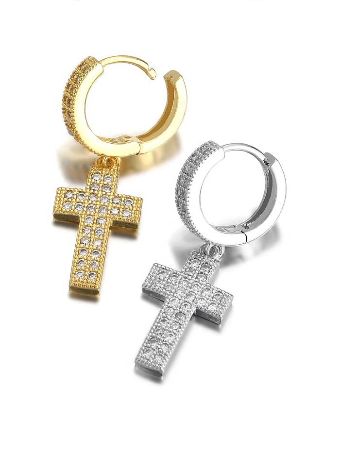 Brass Cubic Zirconia Cross Dainty Drop Earring