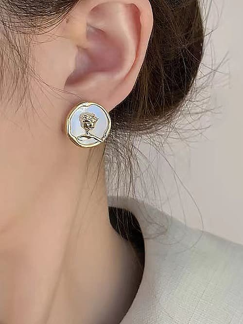 Brass Enamel Rosary Vintage Stud Earring