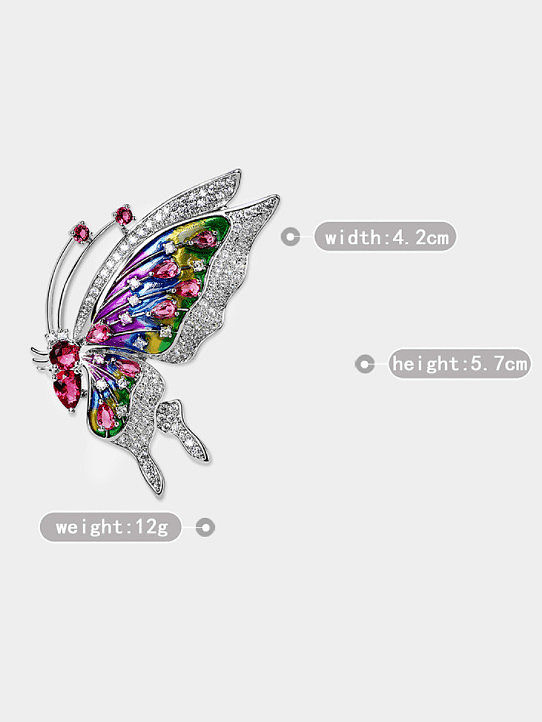 Brass Cubic Zirconia Butterfly Luxury Brooch