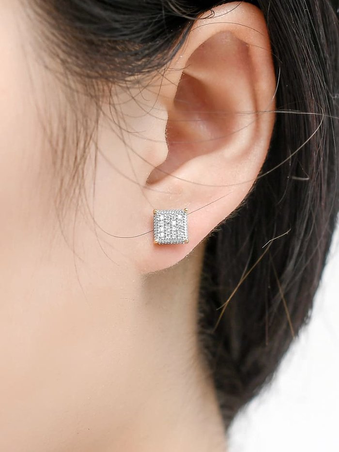 925 Sterling Silver Cubic Zirconia Square Dainty Stud Earring