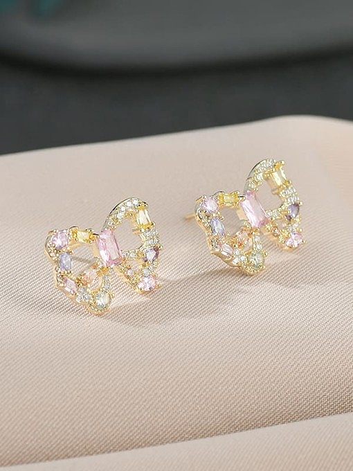 Brass Cubic Zirconia Bowknot Dainty Stud Earring