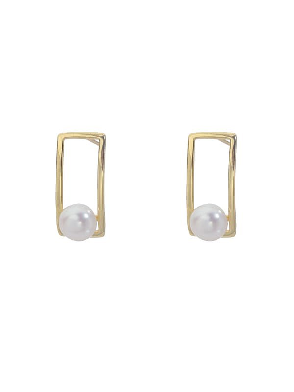 Boucles d'oreilles minimalistes géométriques en argent sterling 925 avec perle d'imitation