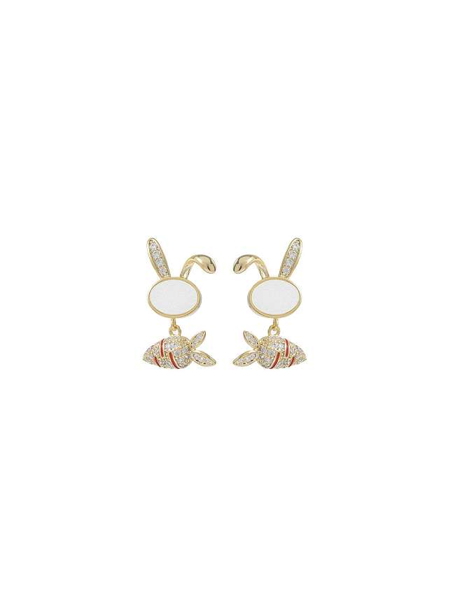 Brass Cubic Zirconia Rabbit Dainty Stud Earring