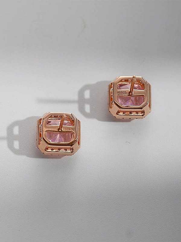 Brass Cubic Zirconia Pink Geometric Dainty Stud Earring