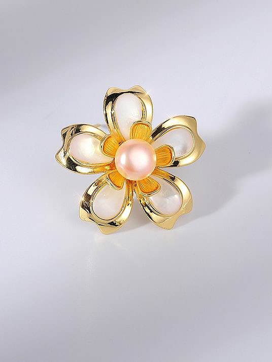 Brass Imitation Pearl Flower Trend Brooch