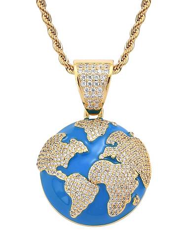 Brass Cubic Zirconia blue earth Hip Hop Necklace