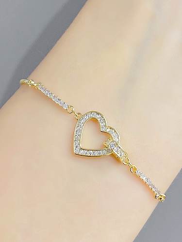 Brass Cubic Zirconia Heart Dainty Adjustable Bracelet