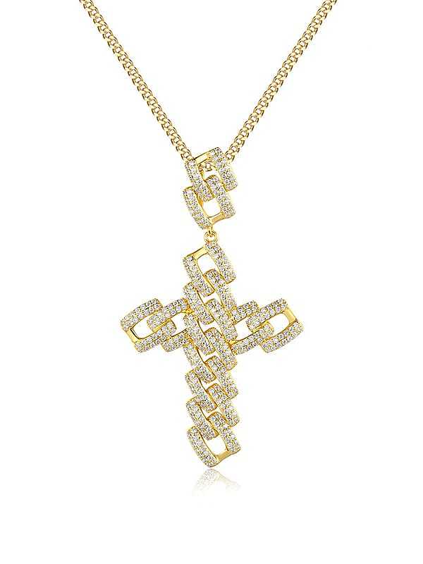 Brass Cubic Zirconia Cross Hip Hop Regligious Necklace