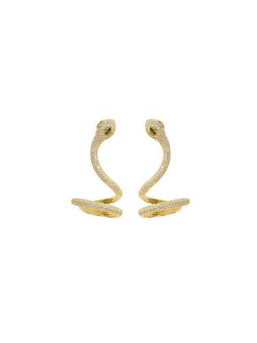 Brass Cubic Zirconia Snake Statement Stud Earring