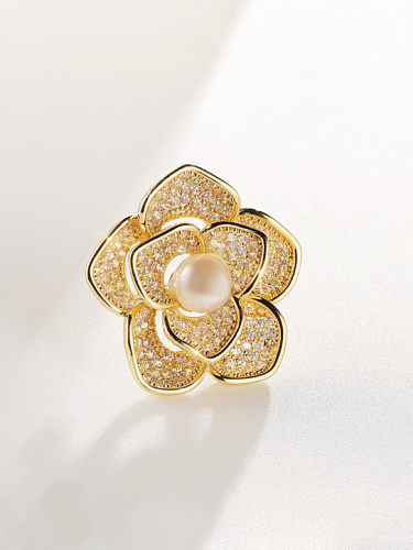 Broche Flor Tendencia Latón Zirconia Cúbica